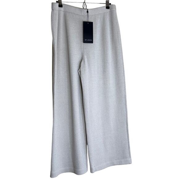 St John Luxe Knit Wide Leg Pants Size 16 Alabaster Wool Blend NWT $395 Neutral - Picture 1 of 11